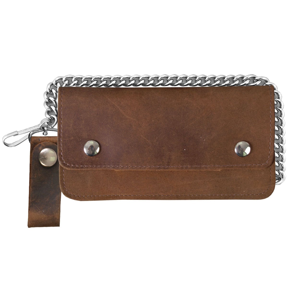 WLC2008 8 in. Bi-Fold Leather Wallet with Chain - Distressed Brown