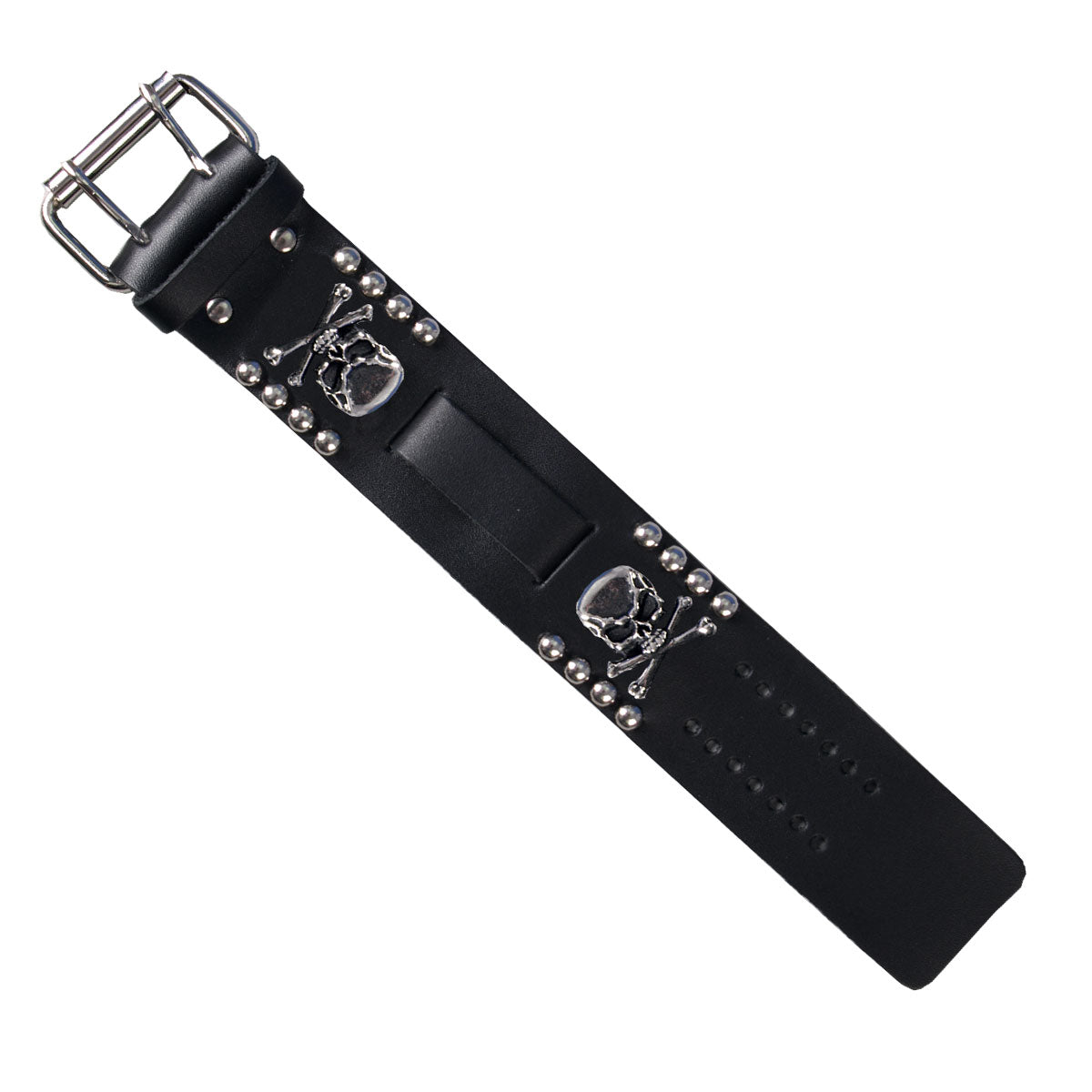 WTB1018 1.5 in. Skull & Bones Leather Watch Band - Black
