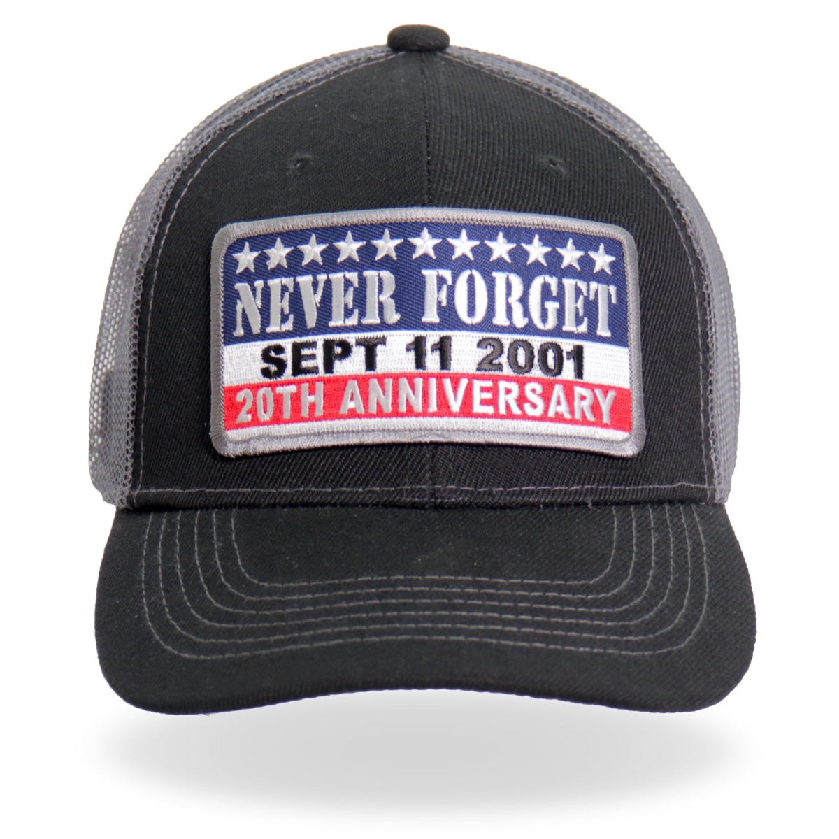 GSH1038 9-11 Never Forget Truckers Hat - Black & Charcoal - Adjustable Size