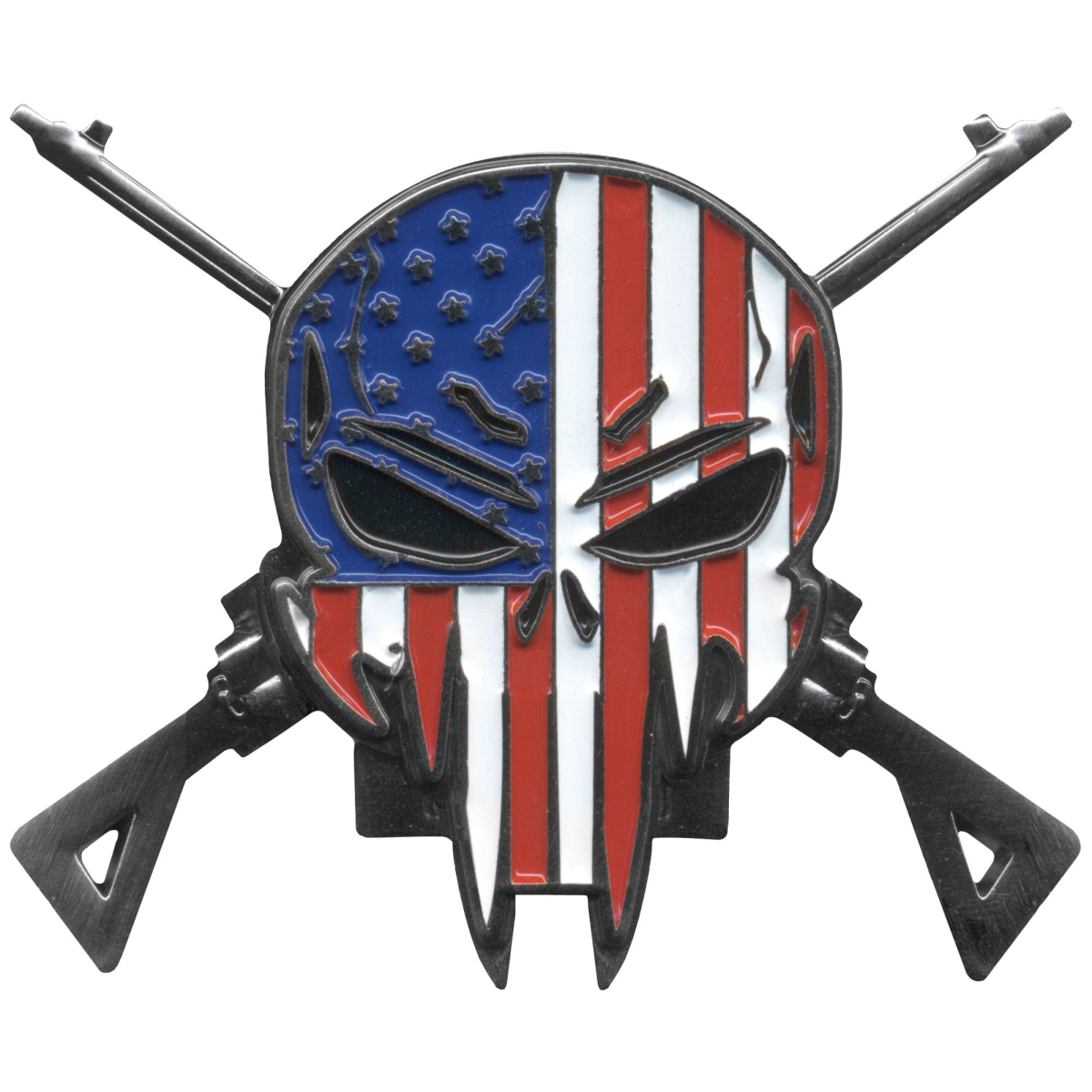 PNF2015 2 x 1.5 in. Sniper Skull Cross Pin - Silver