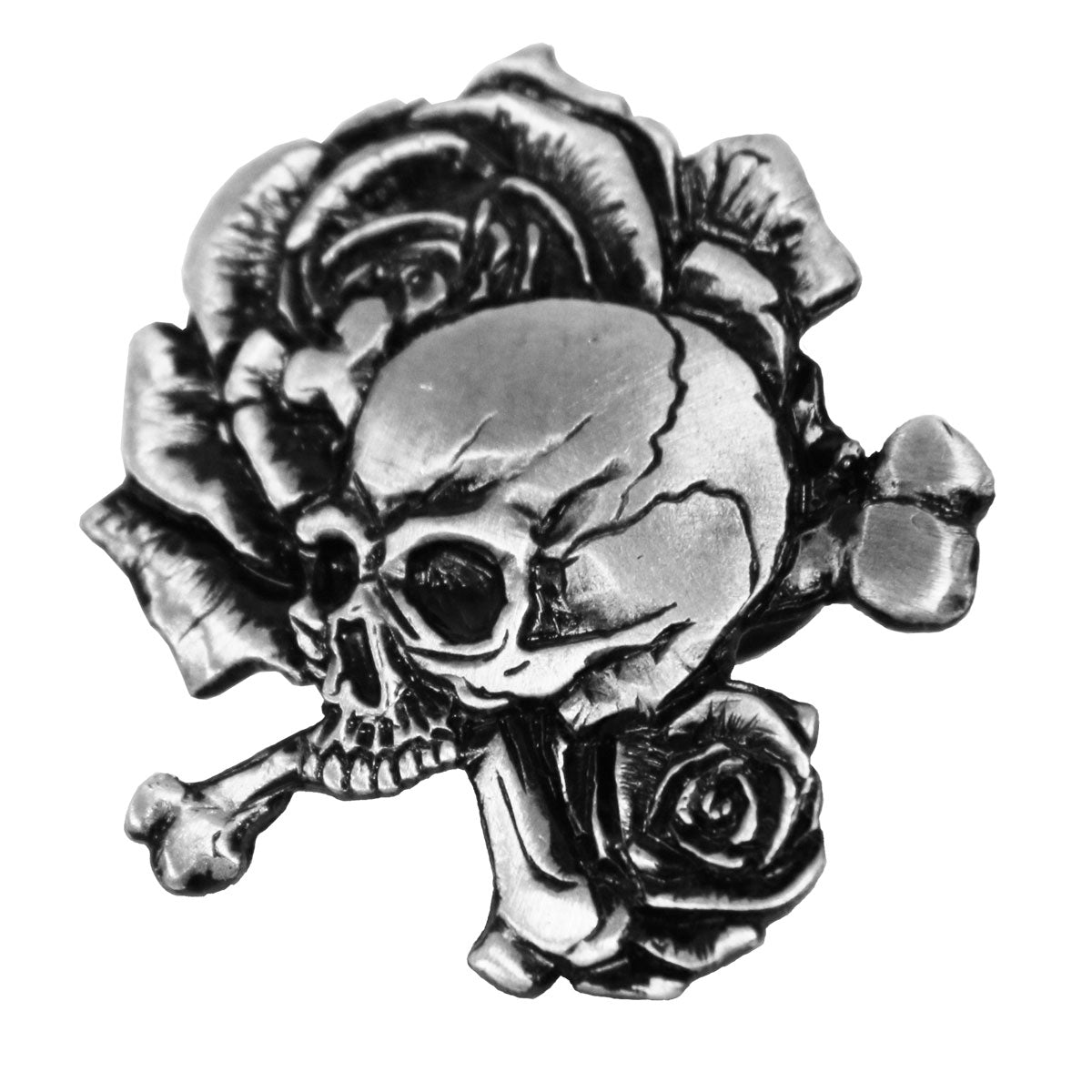 pna1235 Skull Roses Pin - Pewter