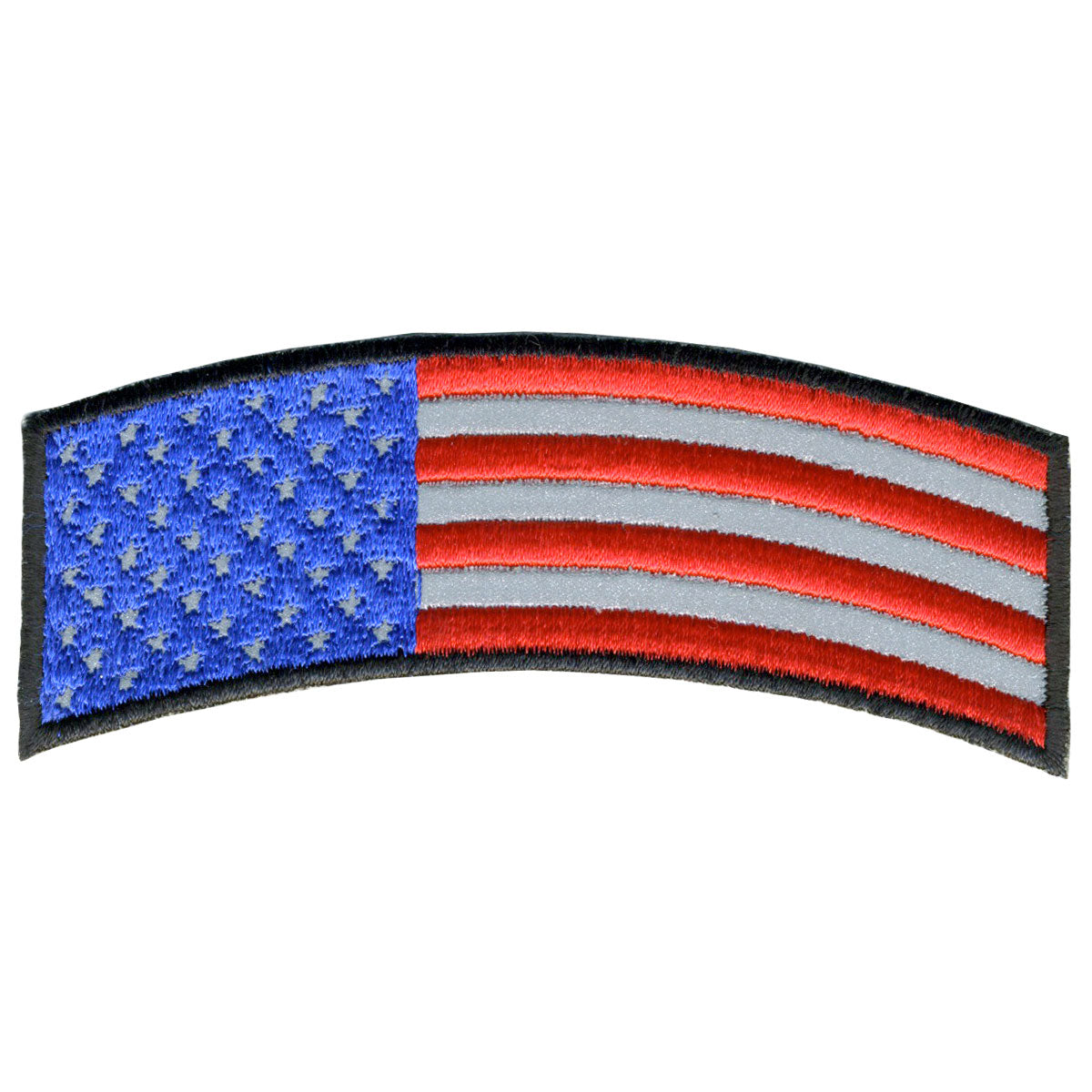 PPB1190 Reflective American Flag Patch - Black/Red/White - 4 x 1 in. - Heat-Sealed Backing