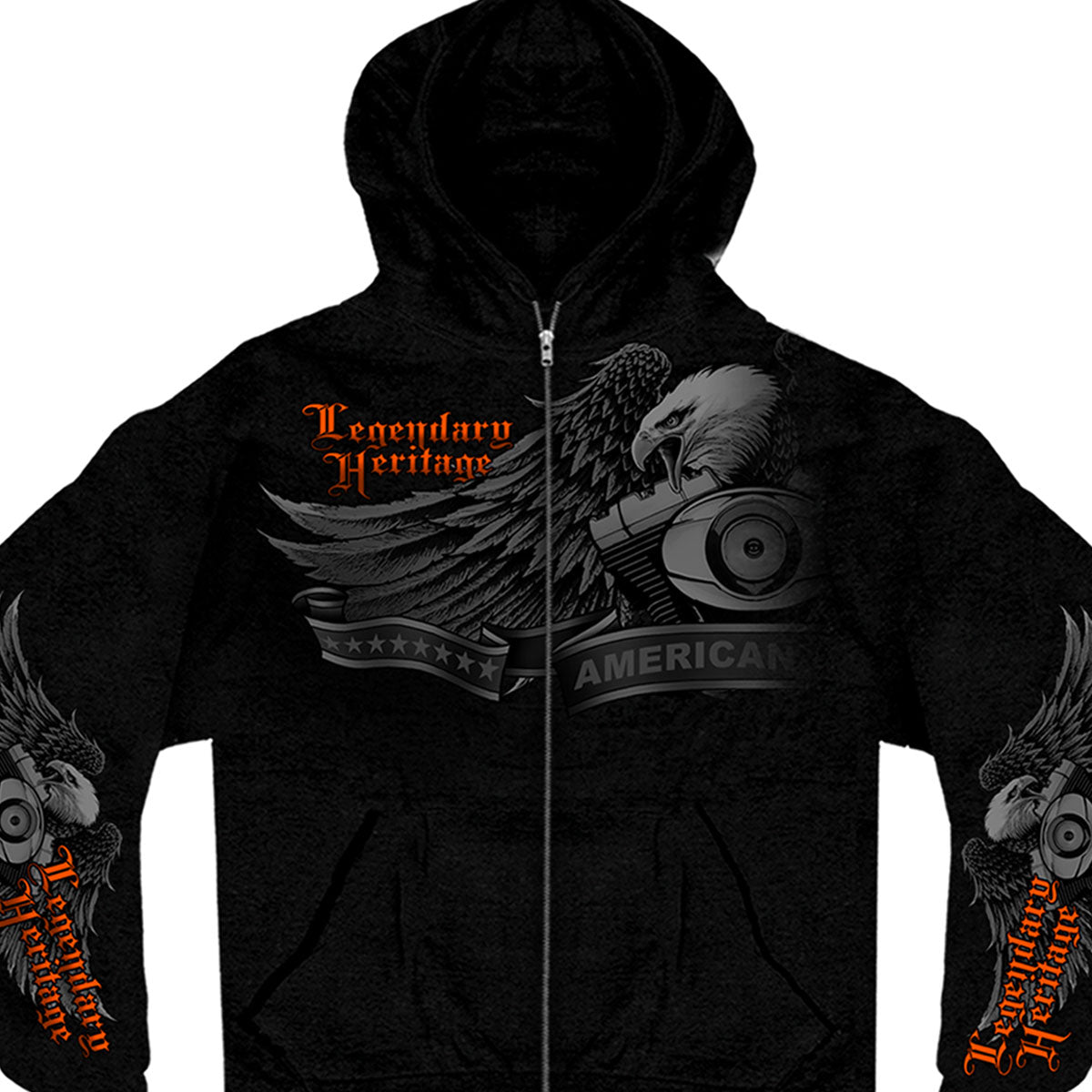 gmz4137 Mens Ghost Eagle Hoodie with Zipper Closure - Black - Medium