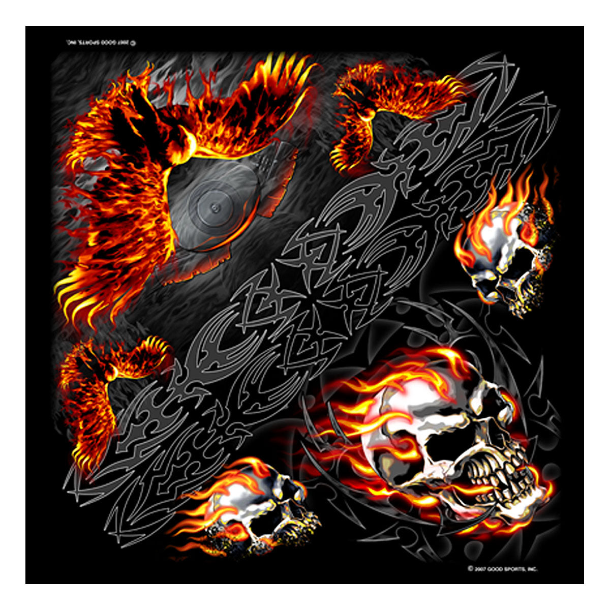 BAB1014 21 x 21 in. Burning Skull & Eagle Bandana