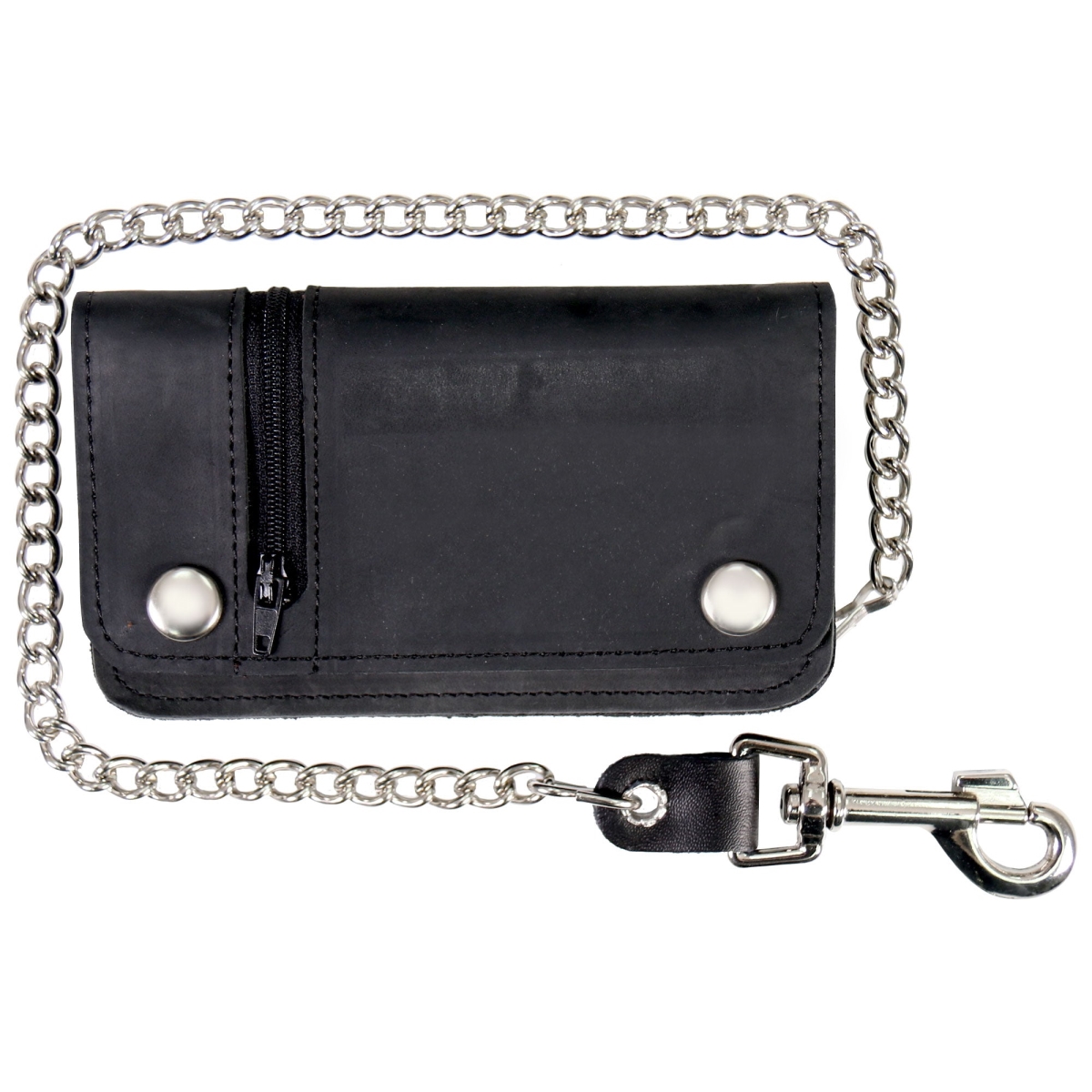 WLC3101 6 in. Naked Leather Wallet with Change Pocket & Chain - Black