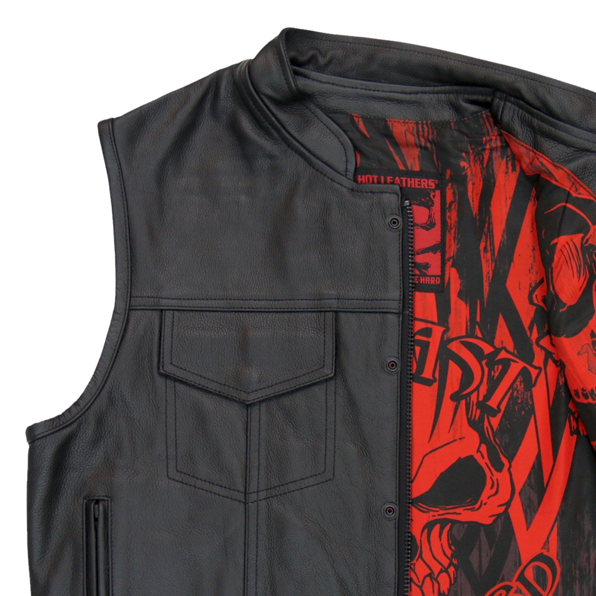 VSM1055 Men Over the Top Skull Motorcycle Club Style Conceal & Carry Leather Biker Vest - Black - Medium