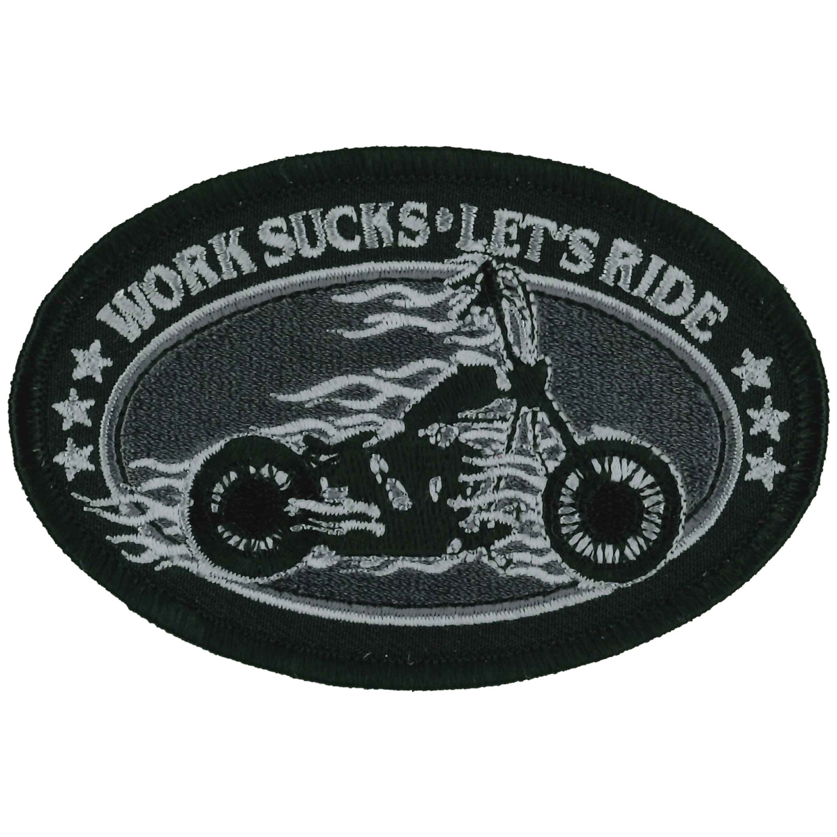 PPL9879 4 x 3 in. Work Sucks Lets Ride Oval Patch - Multi Color