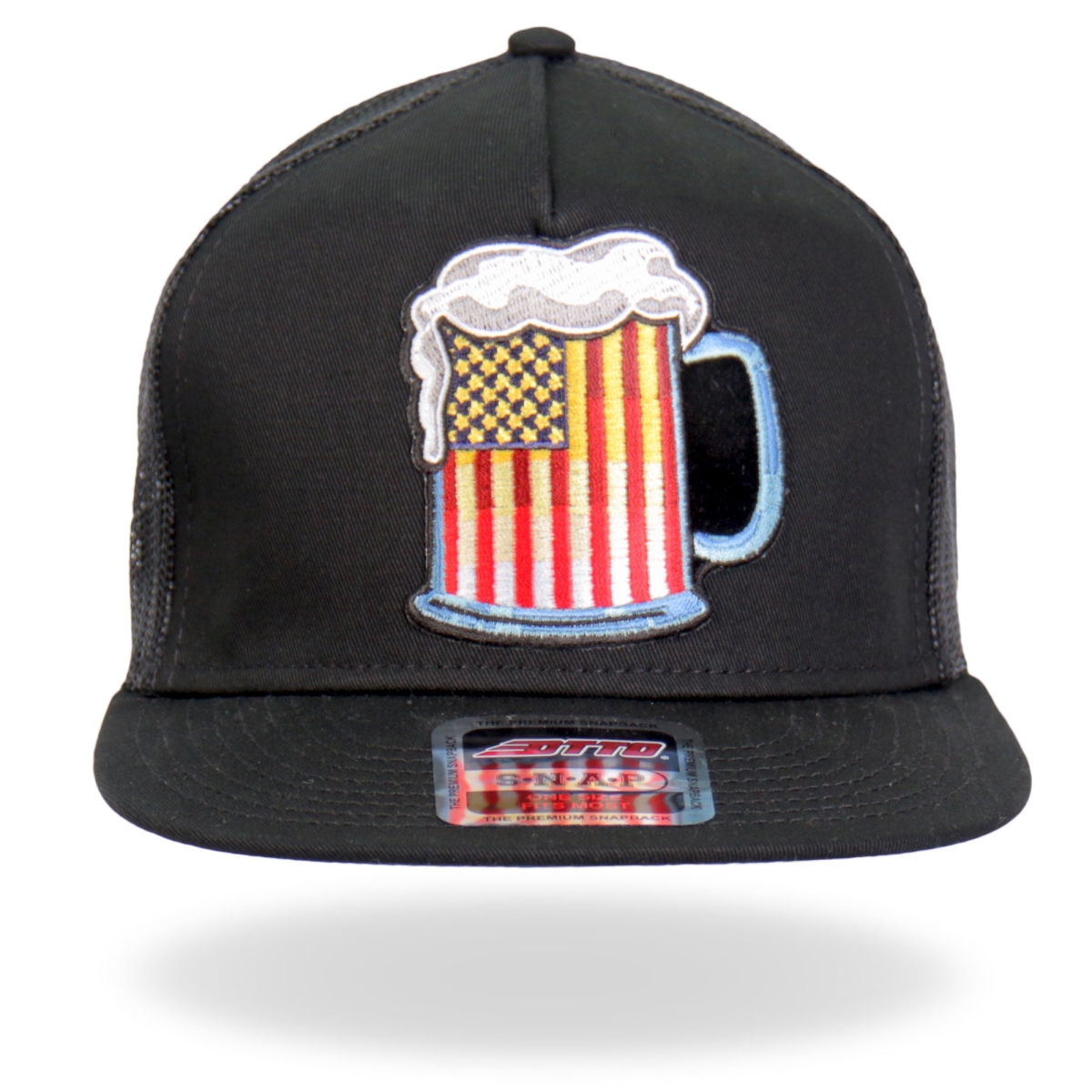 GSH2021 Beer Mug Flag Snapback Hat - Black - Adjustable Size