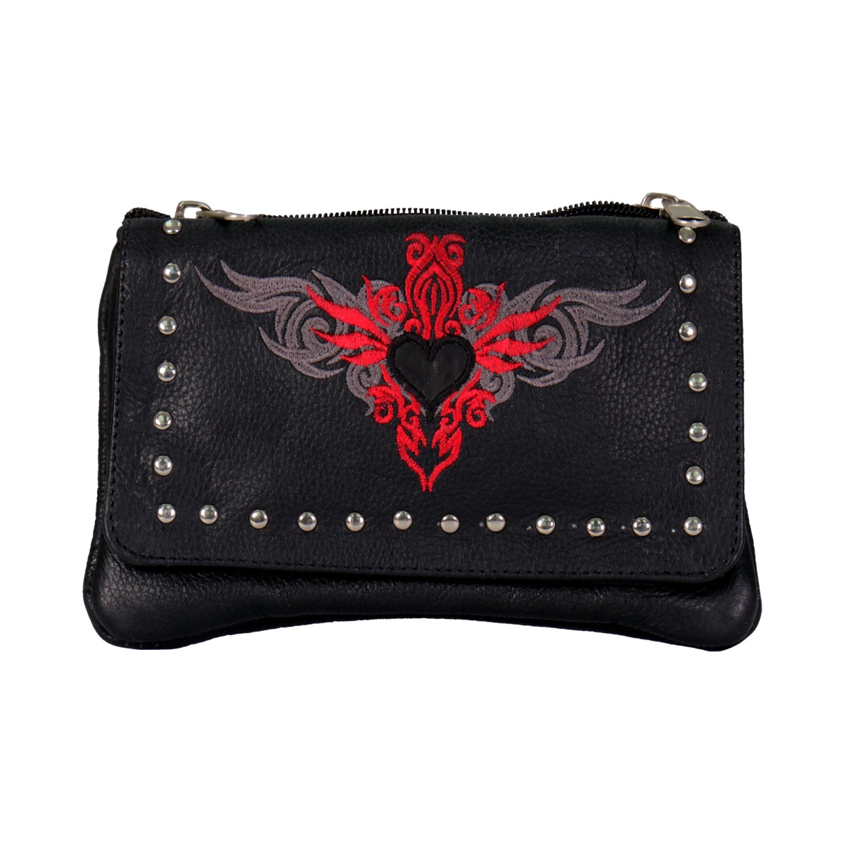 Picture of Hot Leathers cpe2001 8 x 5 x 1 in. Reflective Heart with Studs Clip Pouch - Black