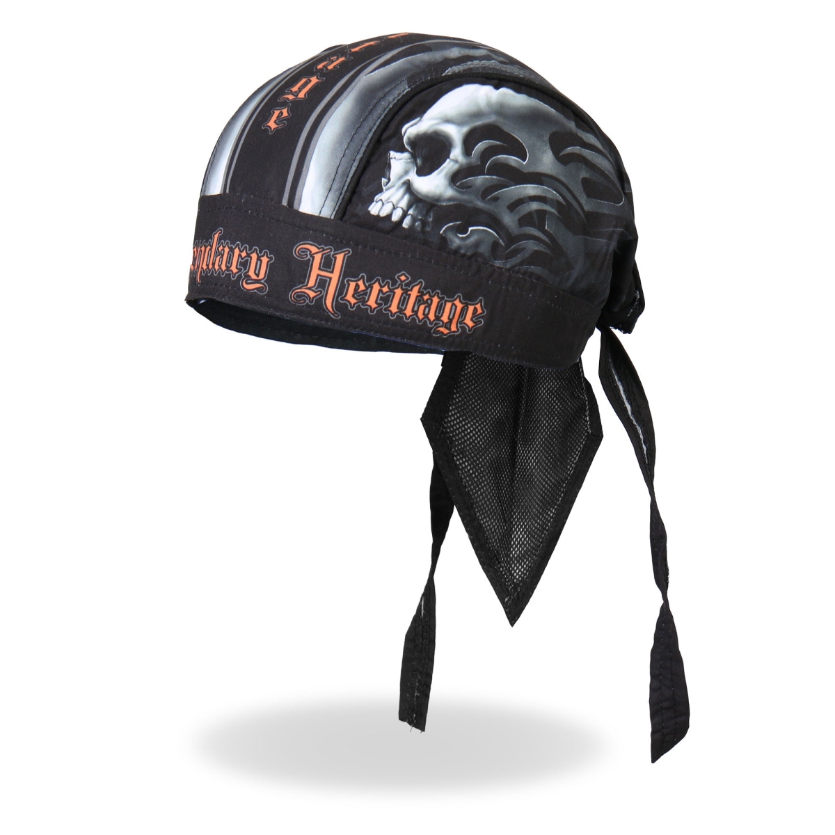 HWH1047 Skull Face Legendary Heritage Lightweight Headwrap - Black - Adjustable Size