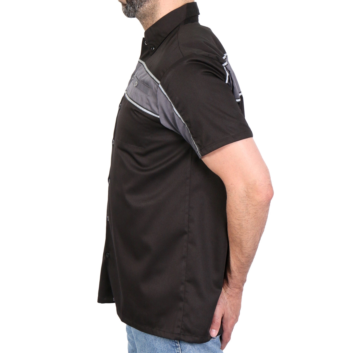 GMM1006 2-Tone Stripe Mechanics Shirt - Black & Gray - Medium
