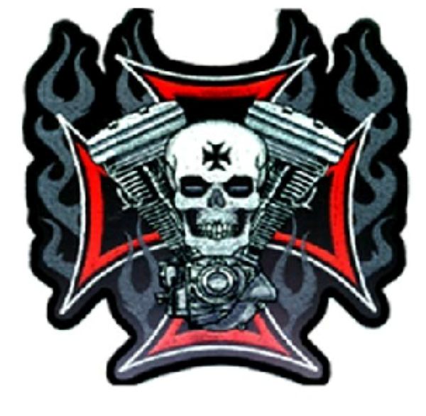 Picture of Hot Leathers PPA1830 4 x 4 in. Cross Motor & Skull Patch - Black & White