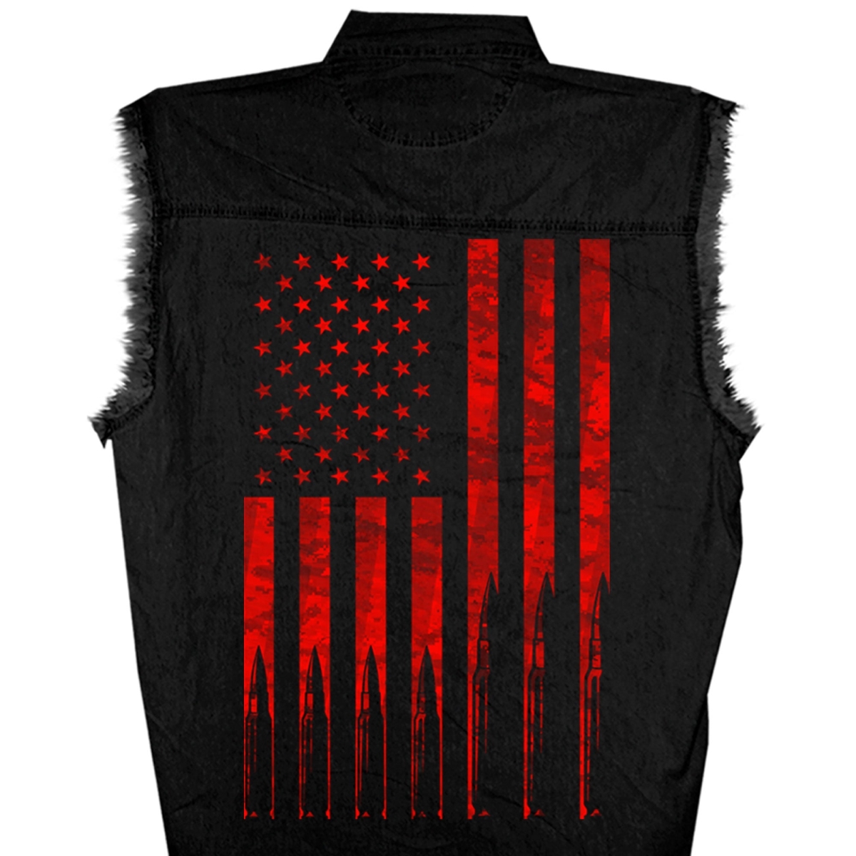 gmd5430 Mens Flag Bullets Sleeveless Denim T-Shirt - Black - Medium