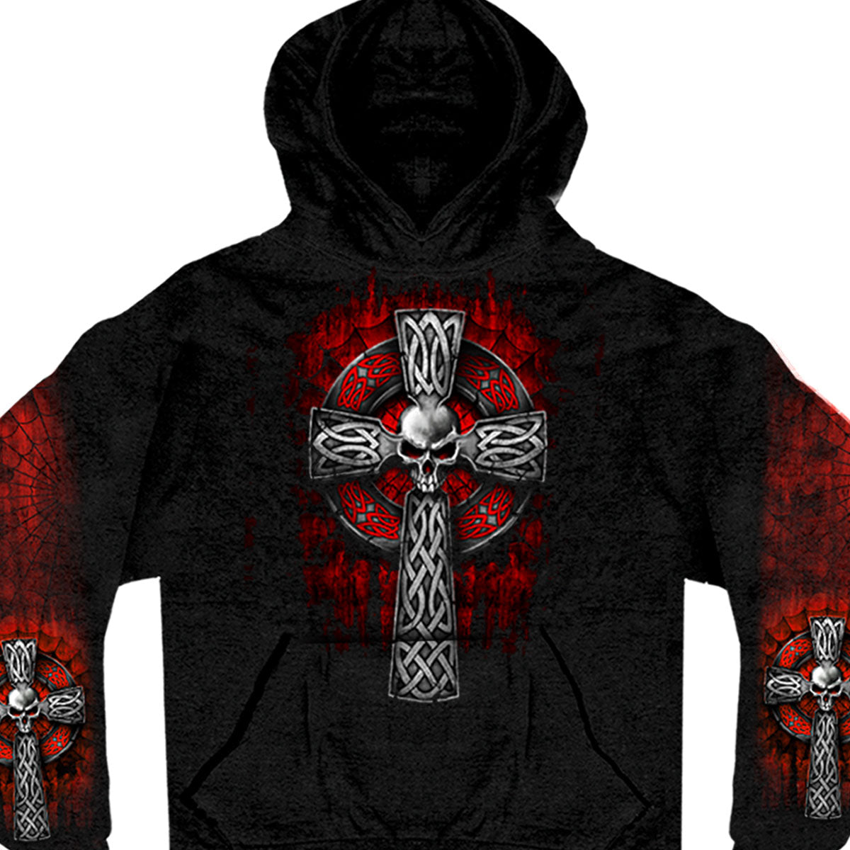 GMS4022 Mens Celtic Cross Pocket Hoodie - Black - Medium