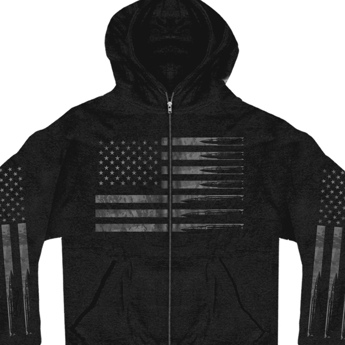 gmz4414 Mens American Flag Bullets Hoodie with Zipper Closure - Black - Medium
