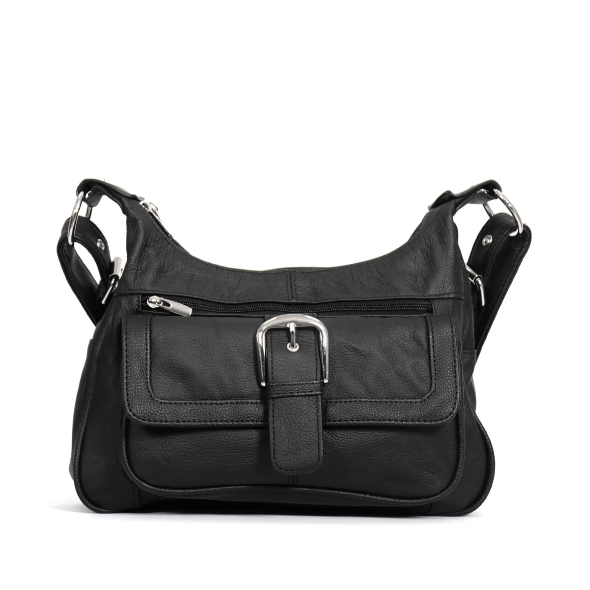 PUA1159 11 x 10 x 3 in. Leather Purse with Front Buckle Pocket - Black