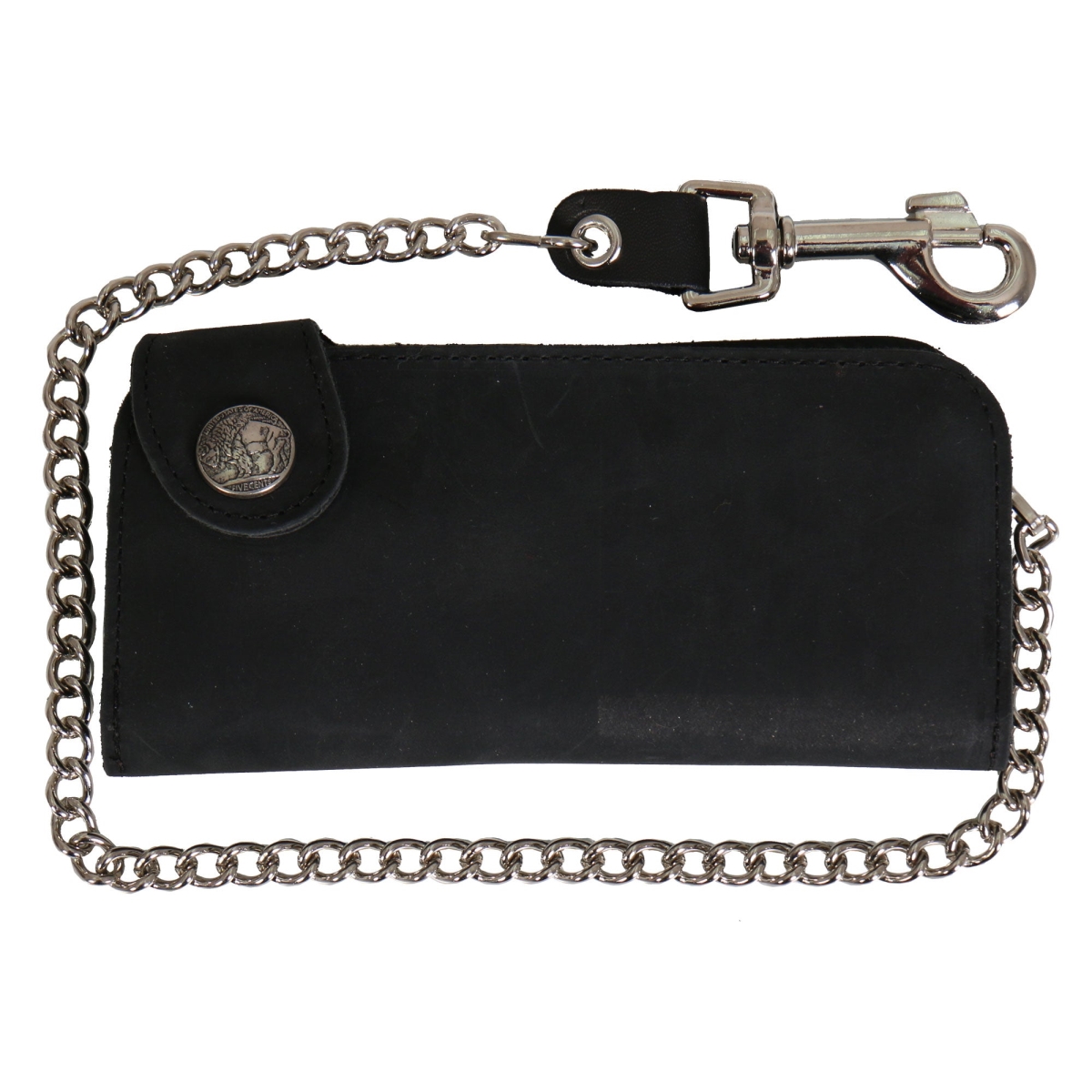 WLA3001 7 in. Buffalo Nickel Snap Bi-Fold Wallet with Chain - Black