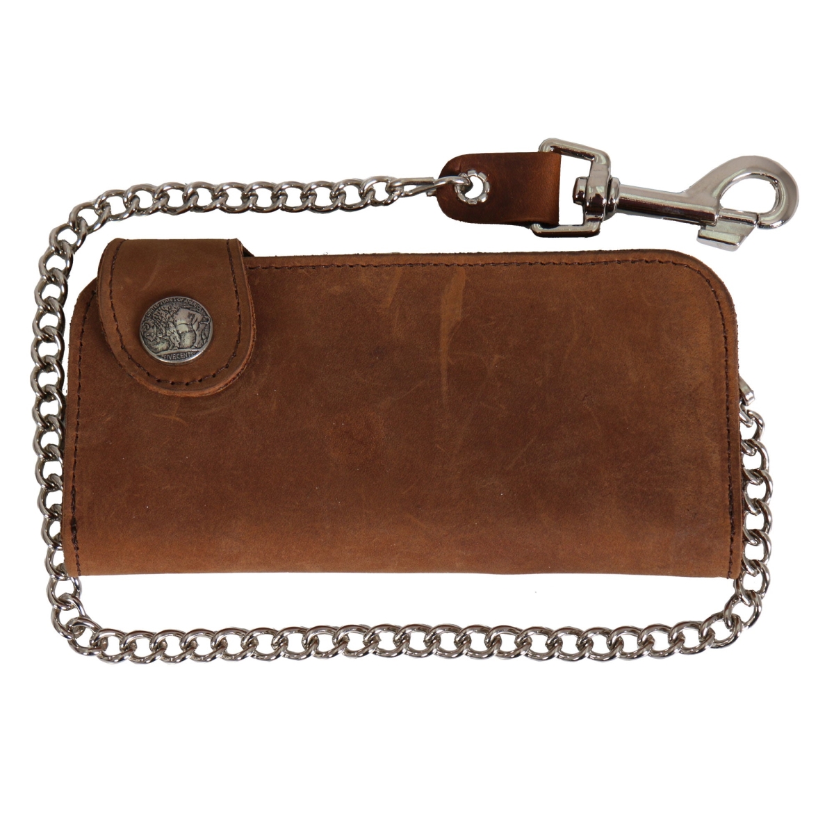 WLA3002 7 in. Buffalo Nickel Snap Bi-Fold Wallet with Chain - Brown