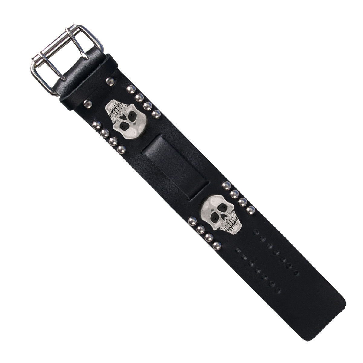 WTB1003 1.5 in. Skull Leather Watch Band - Black
