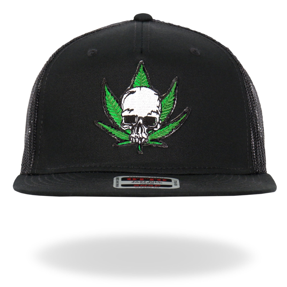 GSH2037 Pot Leaf Skull Snapback Hat - Black - Adjustable Size