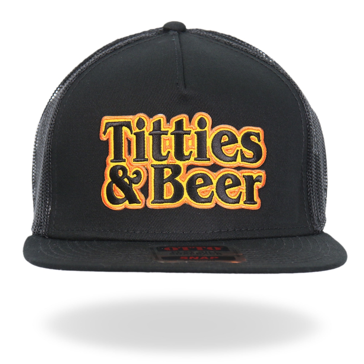 GSH2042 Titties & Beer Snapback Hat - Black, Orange & Yellow - Adjustable Size