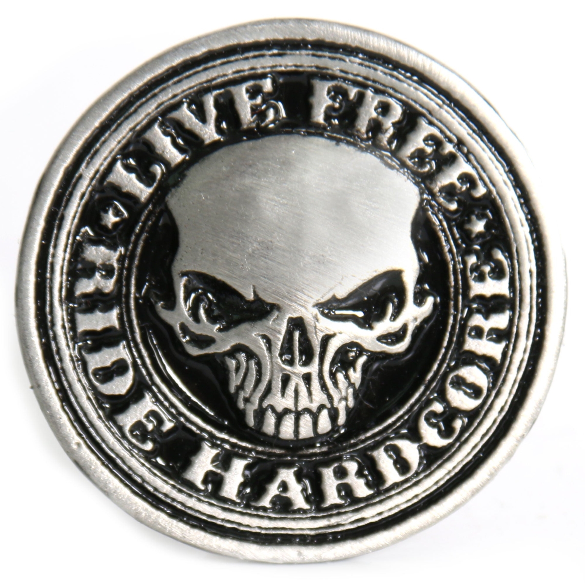 pna1188 Hardcore Stencil Skull Pewter Biker Pin