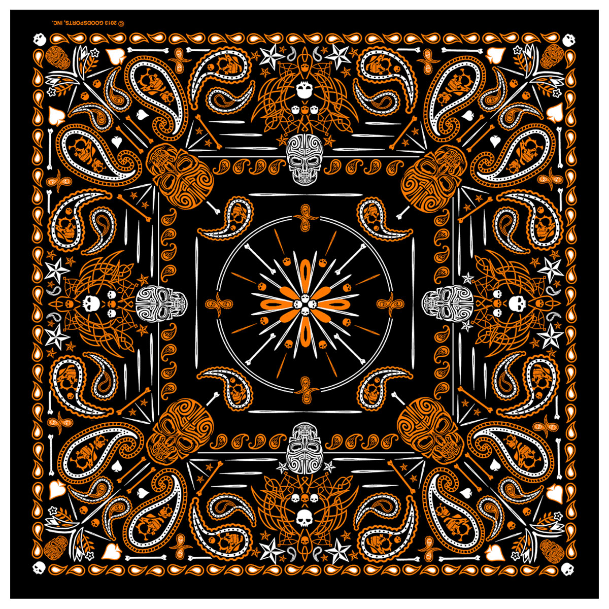 BAB1069 21 x 21 in. Paisley Skulls Bandana - Orange