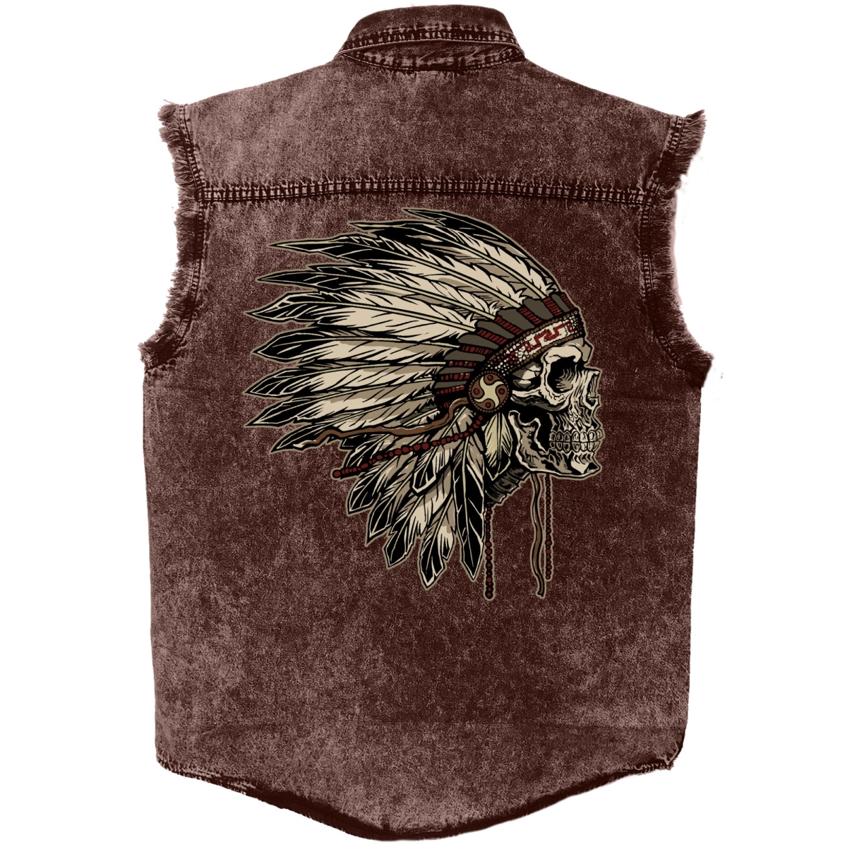 GMD5473 Native Headdress Sleeveless Denim T-Shirt - Rust Dye - Medium