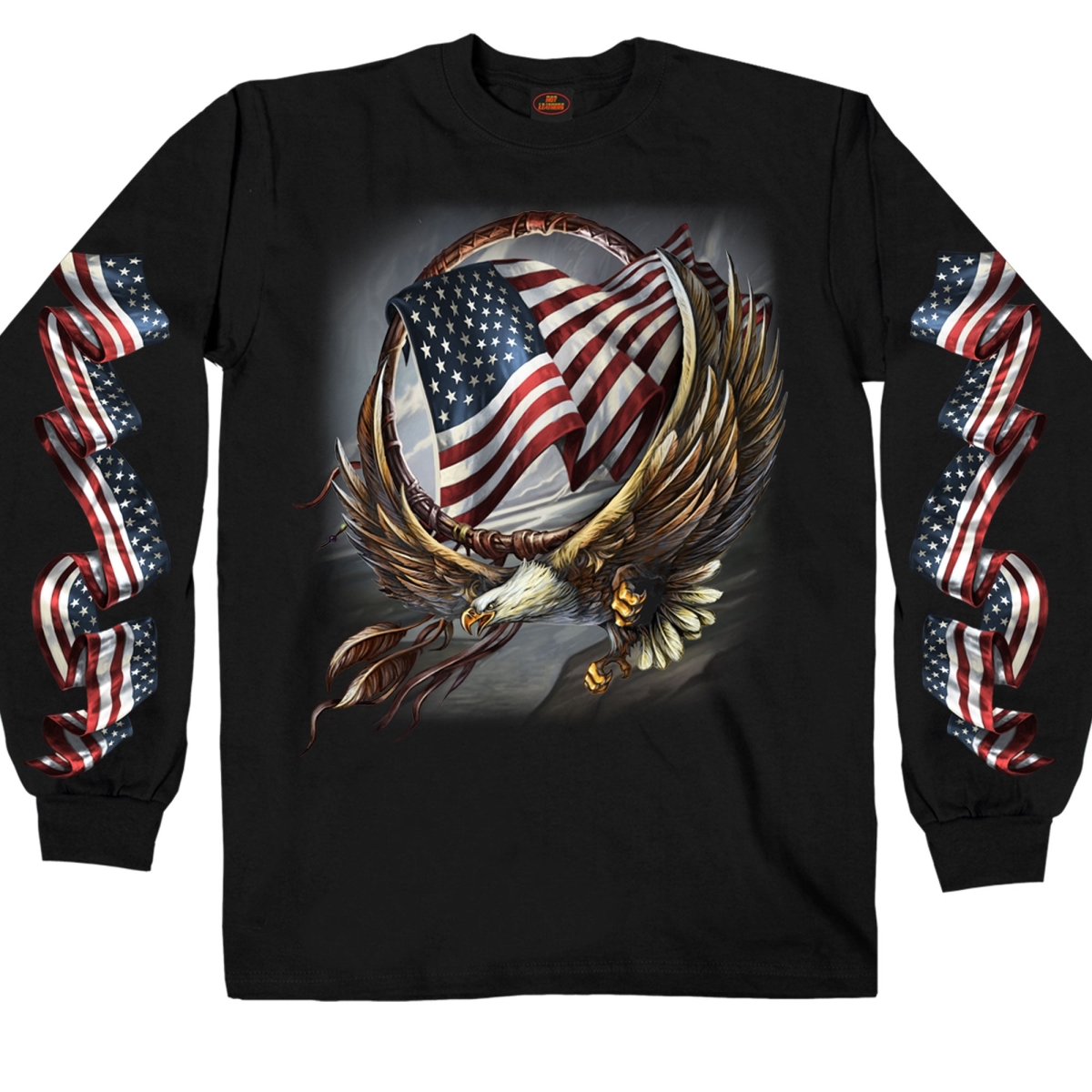 gms2427 Mens Hoop Eagle Long Sleeve T-Shirt - Black - Medium