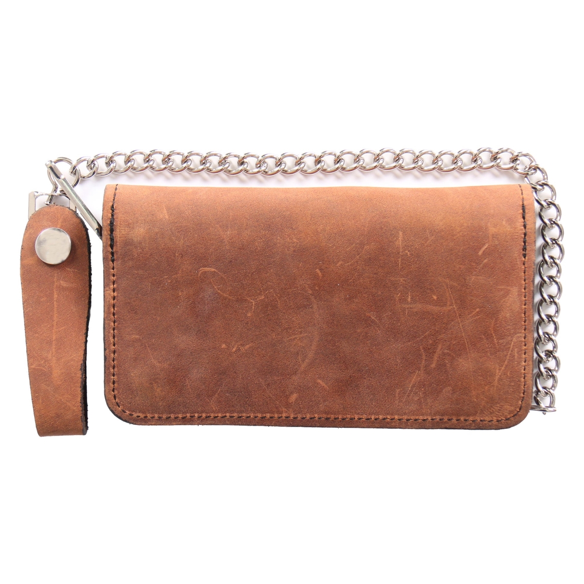 WLC2012 7 in. Bi-Fold Leather Wallet with Chain - Brown