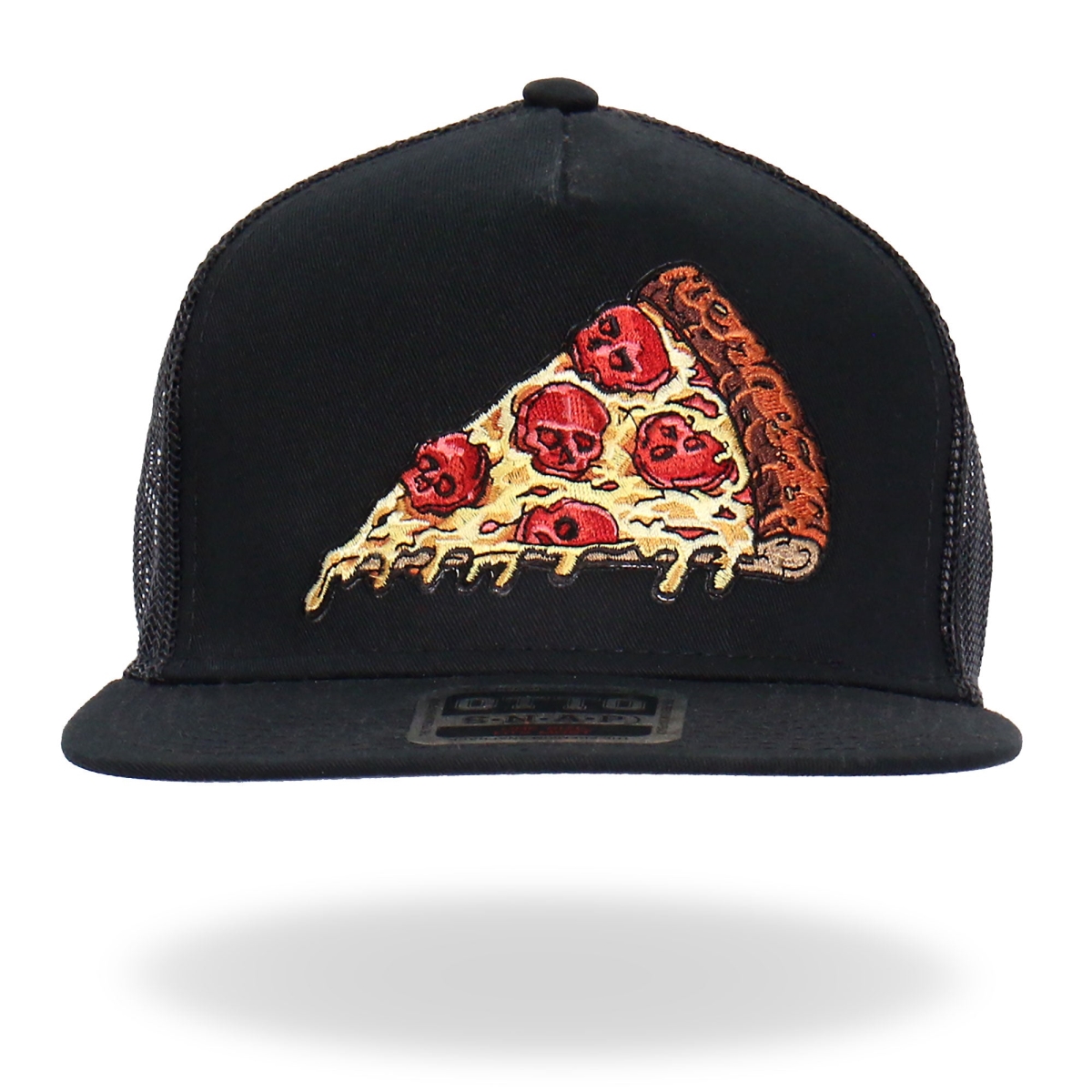 GSH2024 Pepperoni Skull Pizza Snapback Hat - Black - Adjustable Size