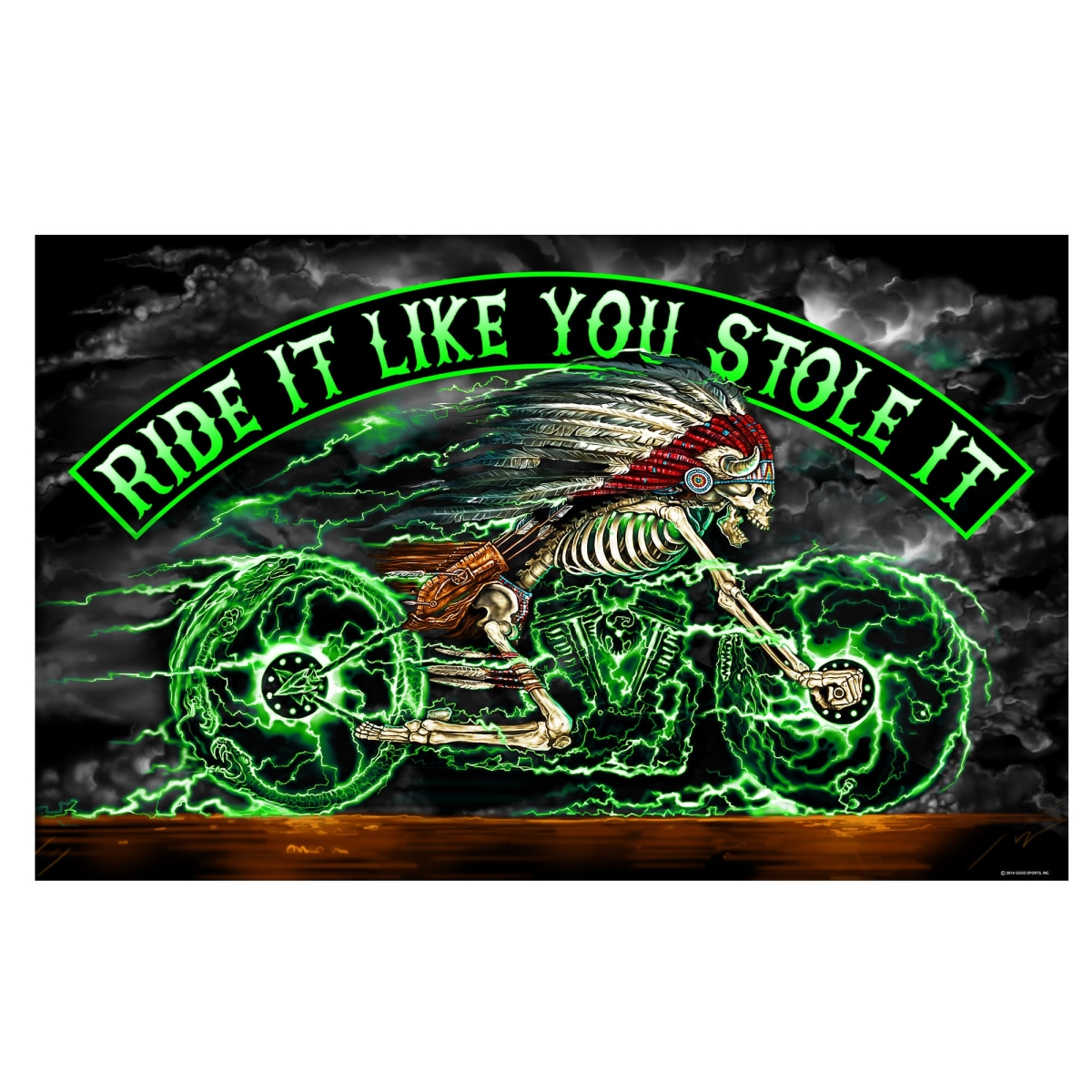 fga1062 3 x 5 ft. Skeleton Cycle Full Size Biker Flag
