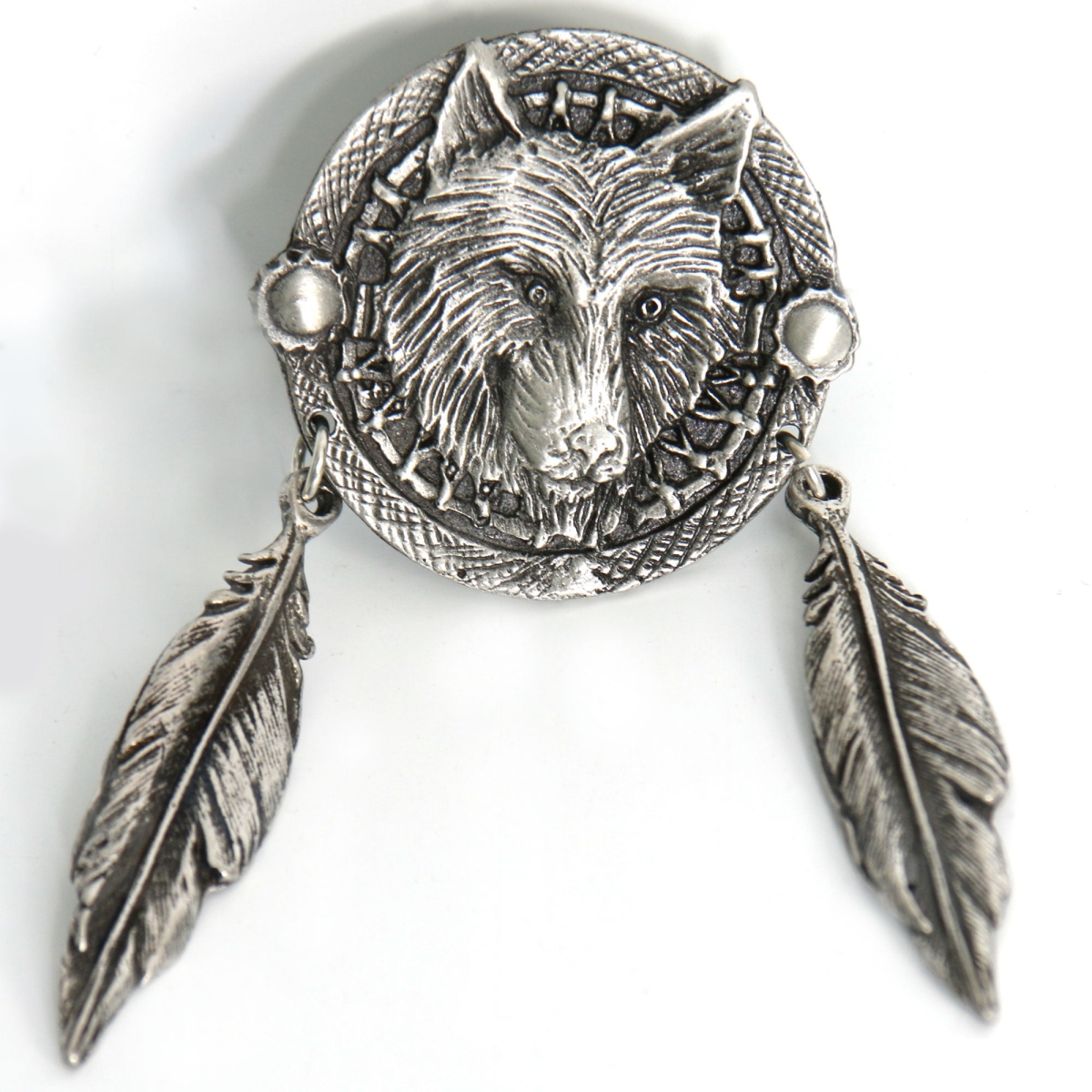 pna1015 Wolf Dream Catcher Pin - Pewter