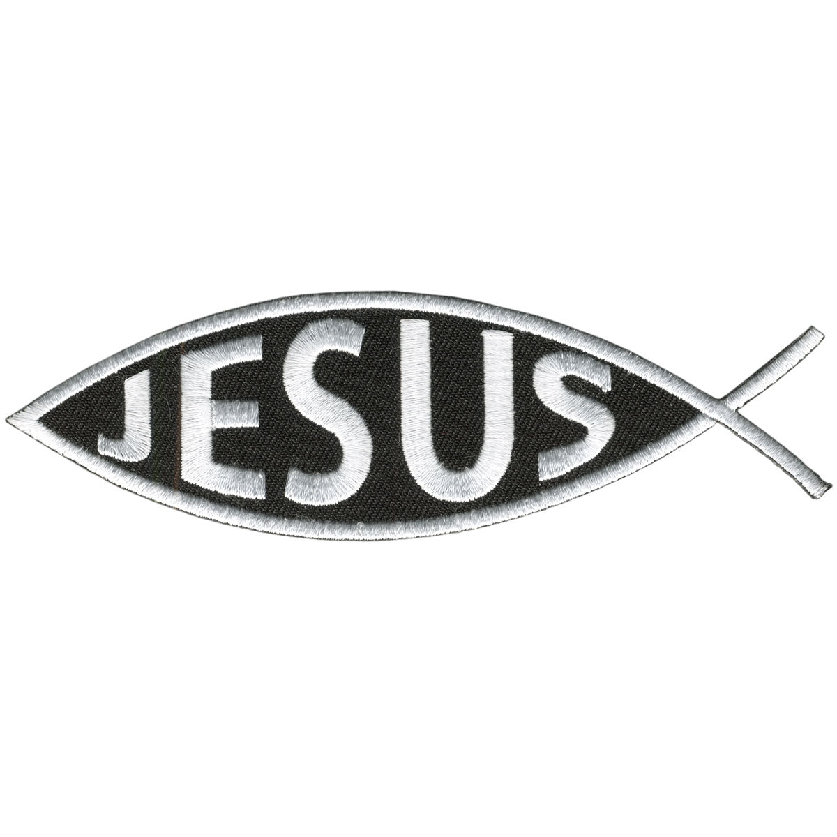 PPL9077 5 x 2 in. Jesus Inside Fish Patch - Black & White