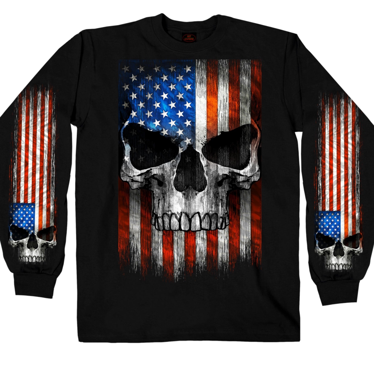 GMS2483 Mens Long Sleeve Patriot Skull Shirt - Black - Medium