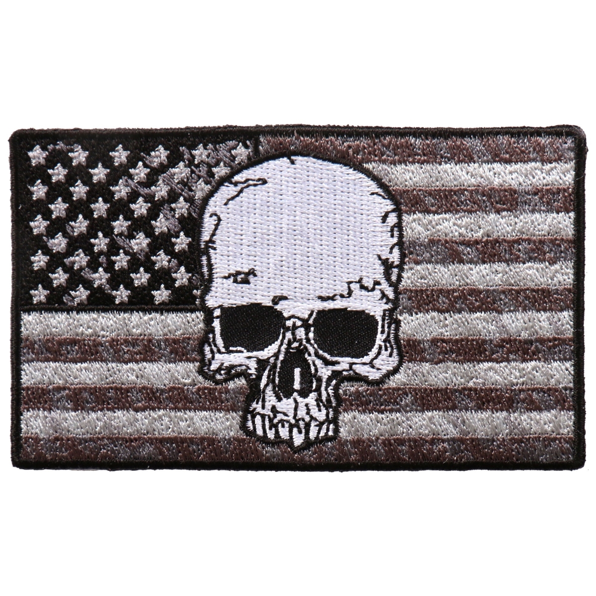 PPA9903 Flag Skull Patch - Gray - 4 x 2 in. - Heat-Sealed Backing