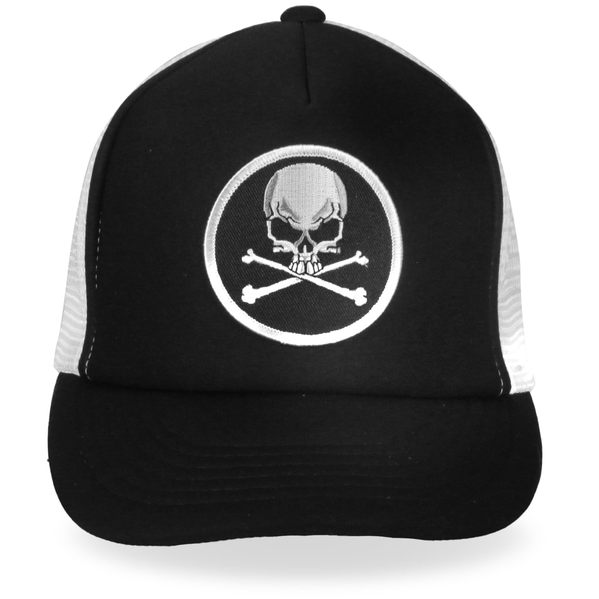 GSH1008 Skull & Cross Bones Trucker Hat - Black & White - Adjustable Size