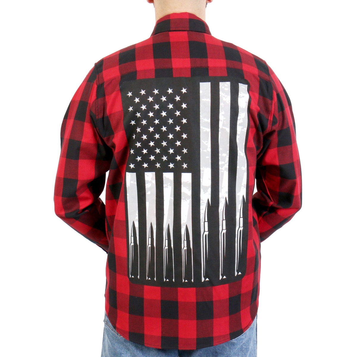 FLM2110 Mens Bullets Flannel Long Sleeve Shirt - Black & Red - Medium