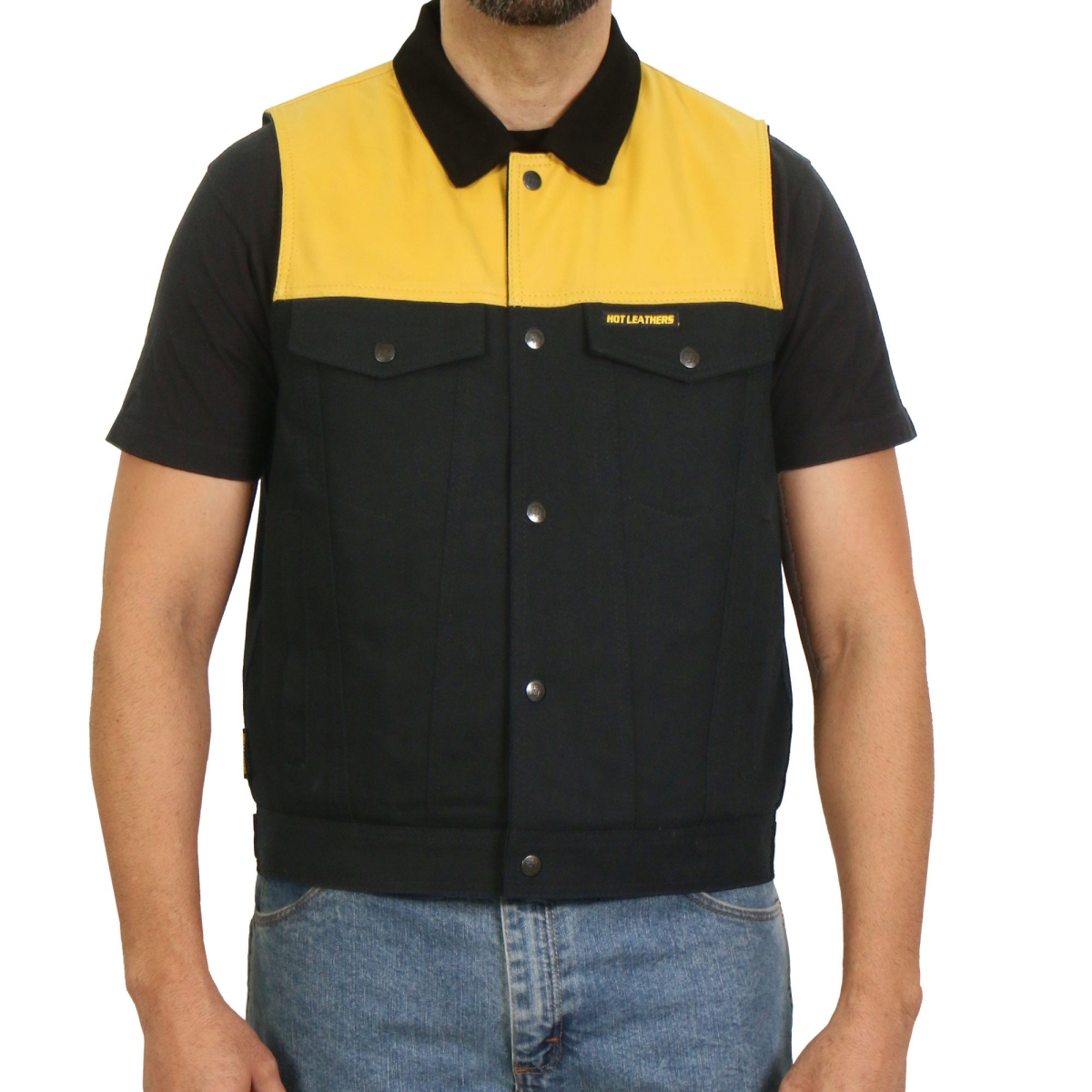 VSM6104 Men Denim Conceal Carry Vest - Black & Yellow - Medium