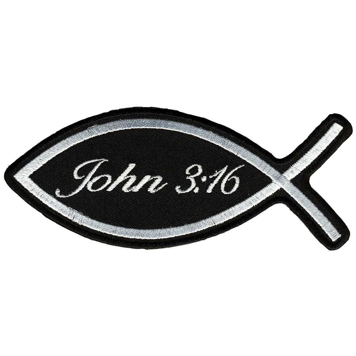 PPL9297 5 x 2 in. John 3-16 Fish Patch - Black & White