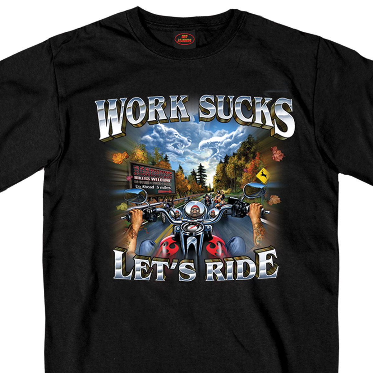 gms1062 Mens Work Sucks, Lets Ride T-Shirt - Black - Medium
