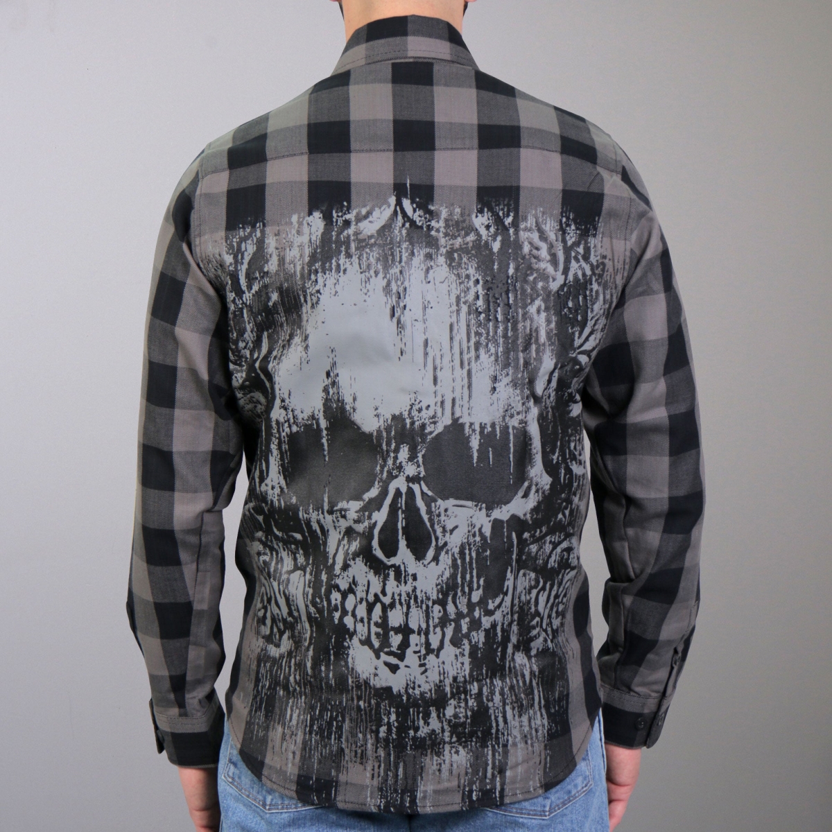 FLM2101 Mens Grave Rub Flannel Long Sleeve Shirt - Black & Gray - Medium