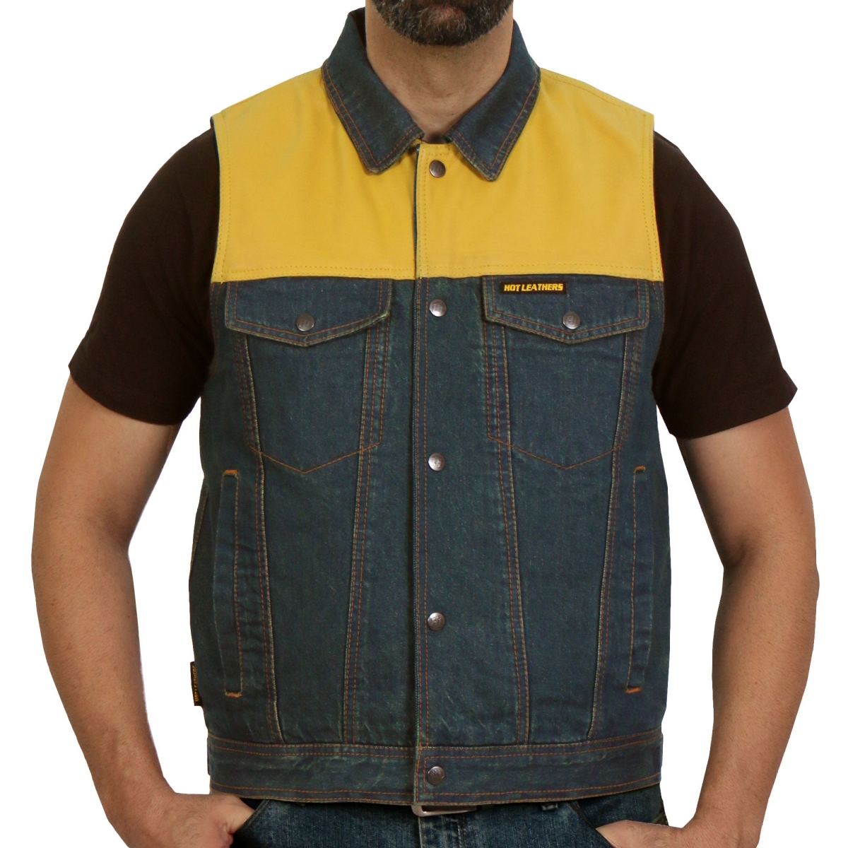 VSM6103 Men Leather & Denim Conceal Carry Vest - Blue - Medium
