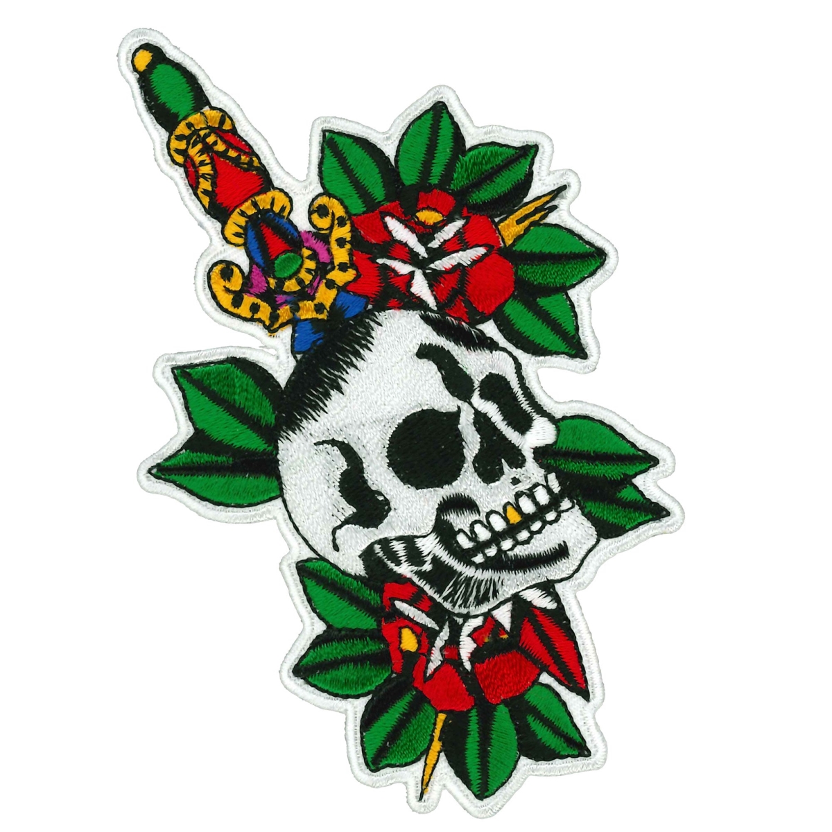 PPQ2004 3 x 5 in. Skull Dagger & Roses Patch - Multi Color