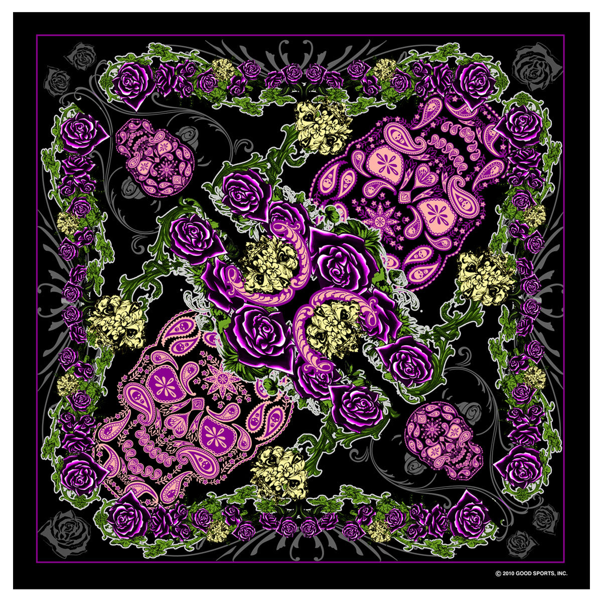 BAB1048 21 x 21 in. Paisley Skull Bandana
