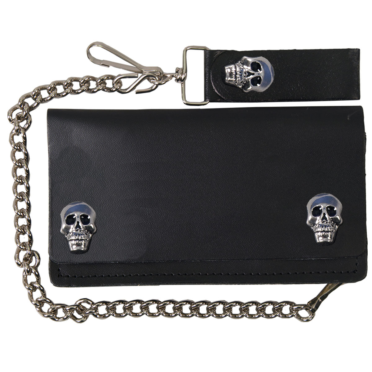 WLA2004 Skull Snap Bi-Fold Leather Wallet - Black - 6 in. - Durable Design