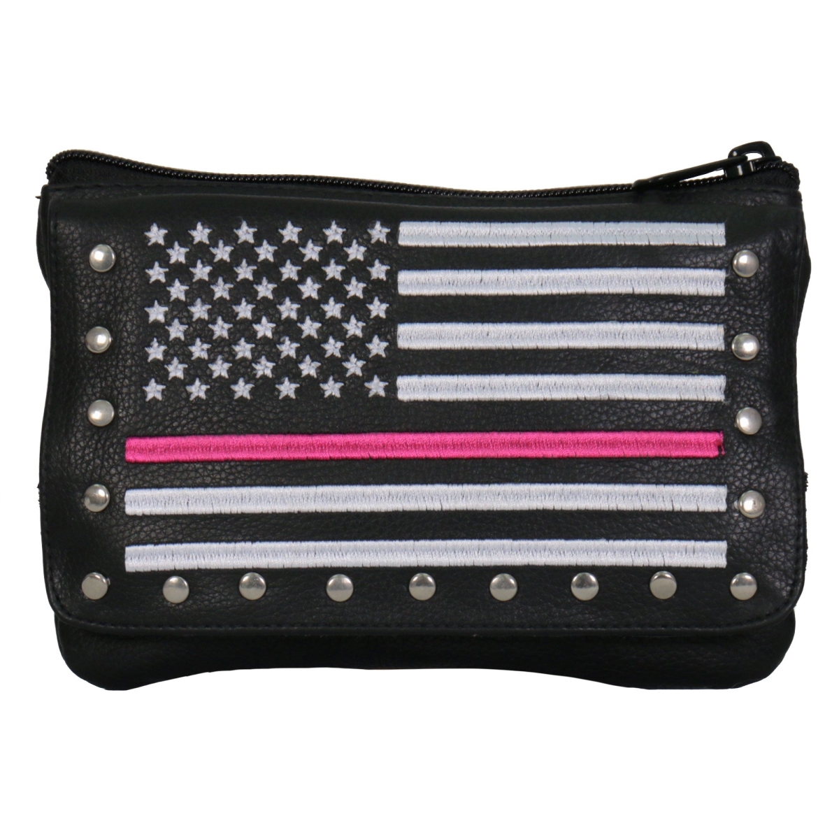 CPE2102 8 x 5 x 1 in. Embroidered Clip Pouch Purse with Line American Flag - Pink