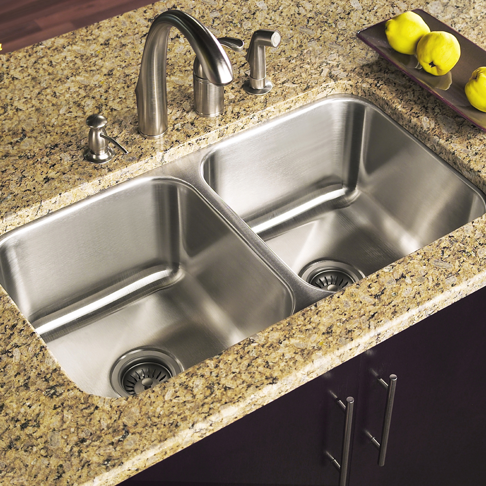 Picture of Houzer ED-3108-C 31 in. Elite Series Undermount 50-50 Double Bowl Kitchen Sink with Basket Strainer & Bottom Grid, Stainless Steel