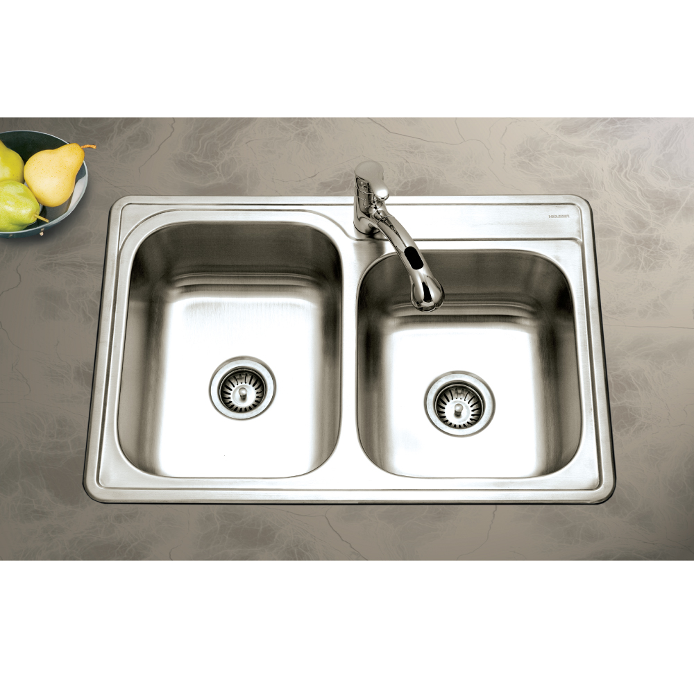 Picture of Houzer ISL-3322BS1-C Glowtone Series Topmount 60-40 Double Bowl Kitchen Sink Combo, Stainless Steel