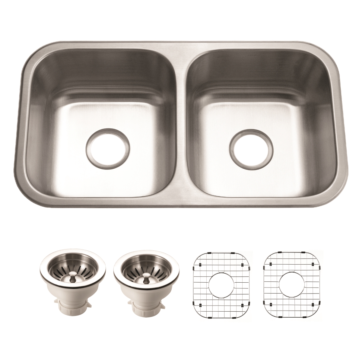 Picture of Houzer MD-3109-C 31 in. Medallion Classic Series Undermount 50-50 Double Bowl Kitchen Sink with Basket Strainer & Bottom Grid, Stainless Steel